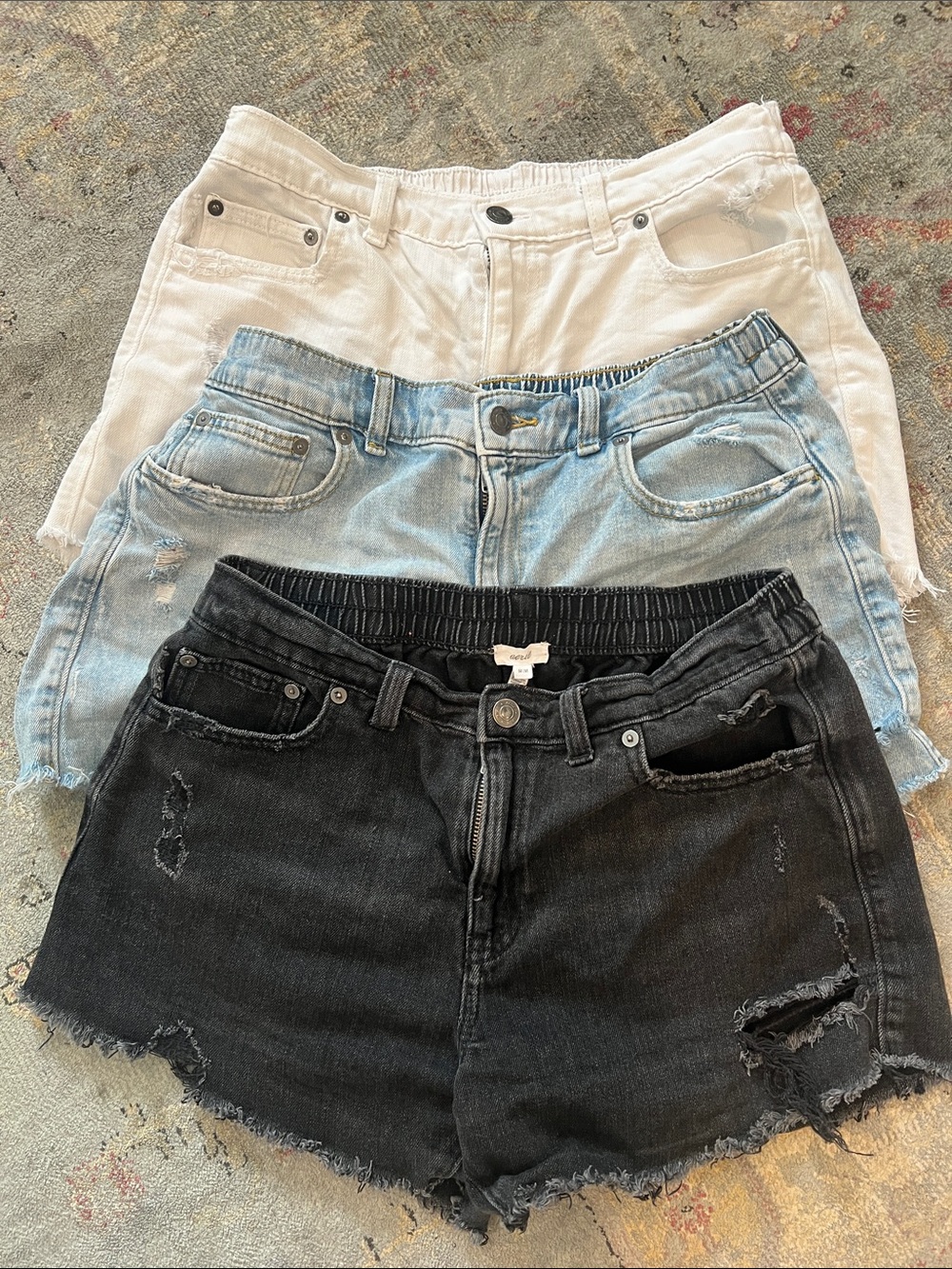 American Eagle Outfitters Women's Jean Shorts Trio - Black, Light Blue, White